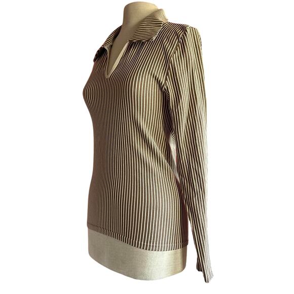 Womens Top Size XL Tan Long Sleeve Minimalist Collar Structured Business Casual - Picture 6 of 8